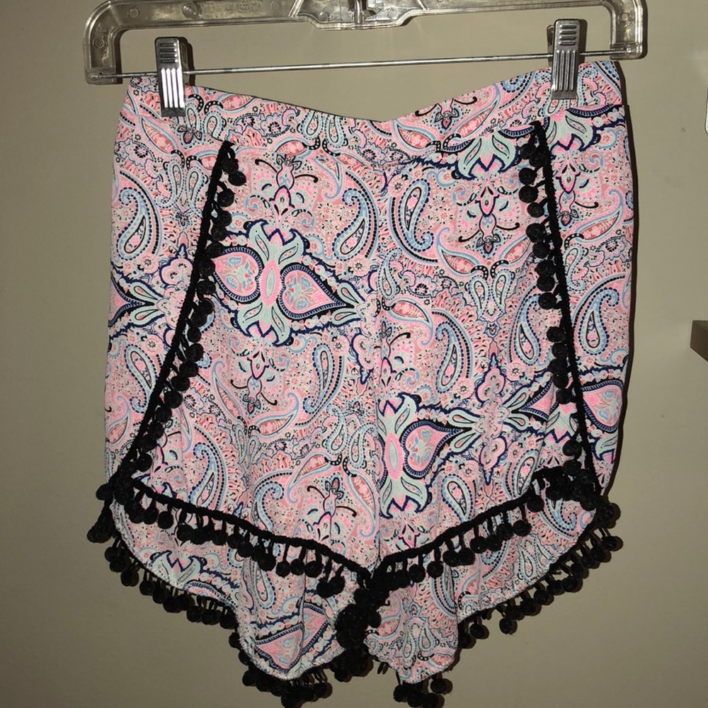 Paisley PomPom pink flowy shorts